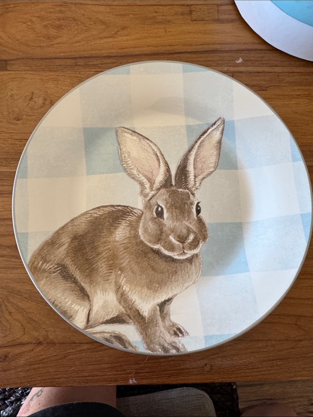 Williams Sonoma Blue & Brown Bunny Decorative Dinner Plate